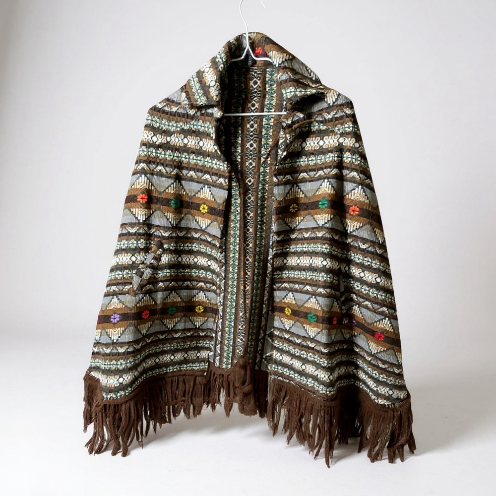 Vintage Fringe Boho Woven Poncho